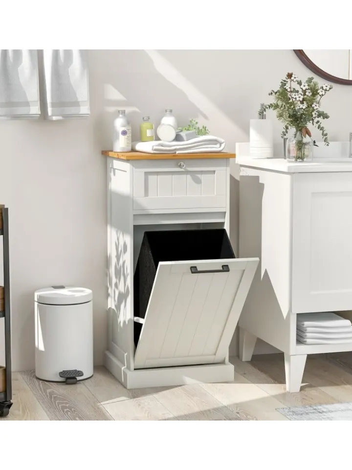 COSTWAY Wäschekörbe & -Ständer<Wäscheschrank mit Wäschekorb 40 x 37 x 82 cm in Weiß