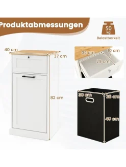 COSTWAY Wäschekörbe & -Ständer<Wäscheschrank mit Wäschekorb 40 x 37 x 82 cm in Weiß