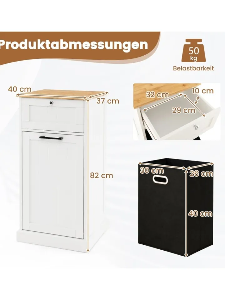 COSTWAY Wäschekörbe & -Ständer<Wäscheschrank mit Wäschekorb 40 x 37 x 82 cm in Weiß