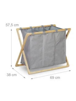 relaxdays Wäschekörbe & -Ständer<Wäschesortierer in Grau/Natur - 3x 28 l