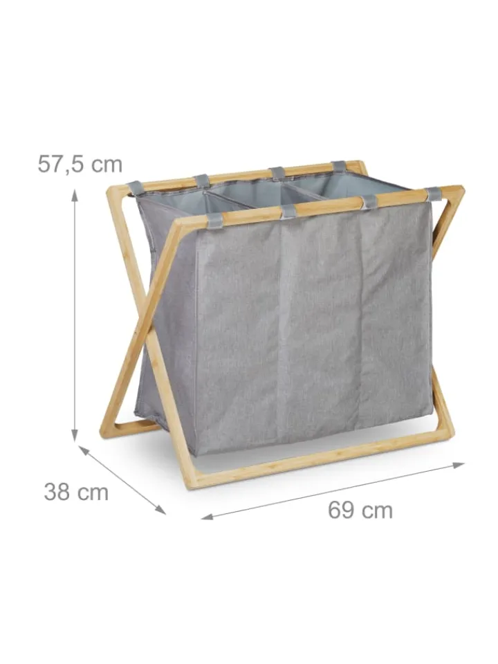relaxdays Wäschekörbe & -Ständer<Wäschesortierer in Grau/Natur - 3x 28 l