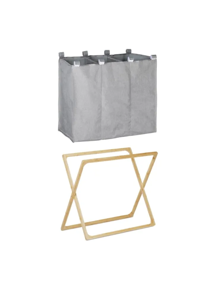 relaxdays Wäschekörbe & -Ständer<Wäschesortierer in Grau/Natur - 3x 28 l