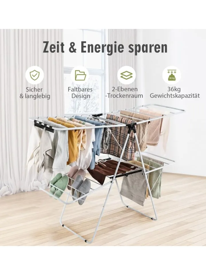 COSTWAY Wäschekörbe & -Ständer<Wäscheständer in Weiß