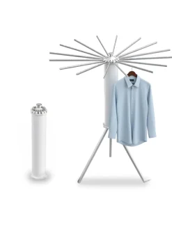 relaxdays Wäschekörbe & -Ständer<Wäscheständer in Weiß/ Silber - (H)121 x Ø112 cm