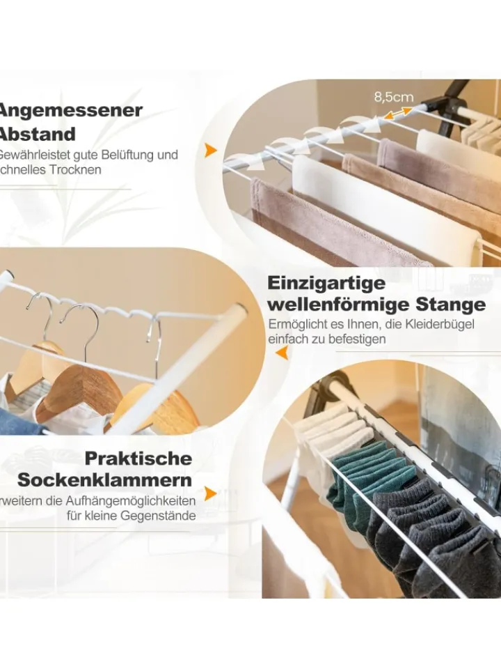 COSTWAY Wäschekörbe & -Ständer<Wäscheständer klappbar in Weiß