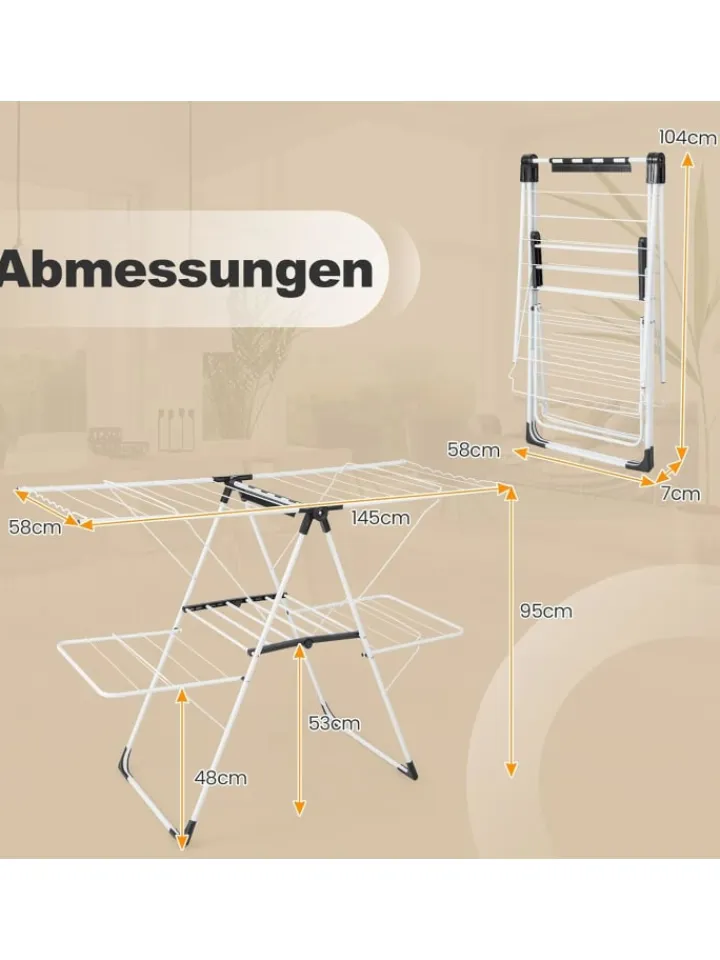COSTWAY Wäschekörbe & -Ständer<Wäscheständer klappbar in Weiß