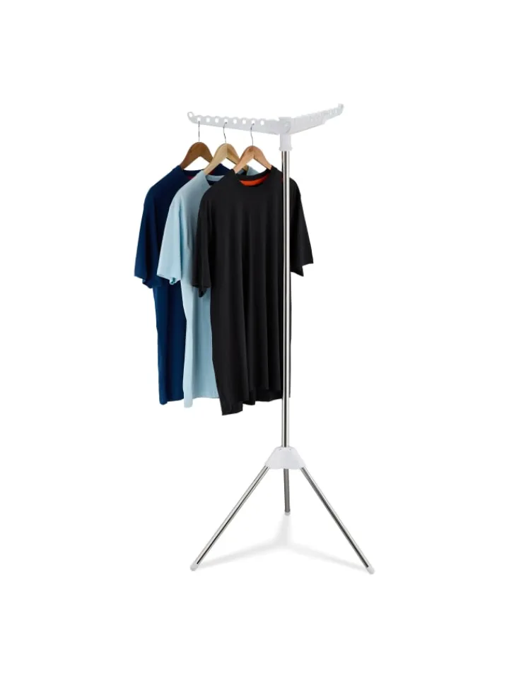relaxdays Wäschekörbe & -Ständer<Wäscheständer Kleiderbügel in Silber/ Weiß - (B)62 x (H)150 x (T)52 cm