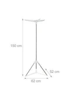 relaxdays Wäschekörbe & -Ständer<Wäscheständer Kleiderbügel in Silber/ Weiß - (B)62 x (H)150 x (T)52 cm
