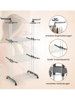 COSTWAY Wäschekörbe & -Ständer<Wäscheständer mit Rollen in Grau