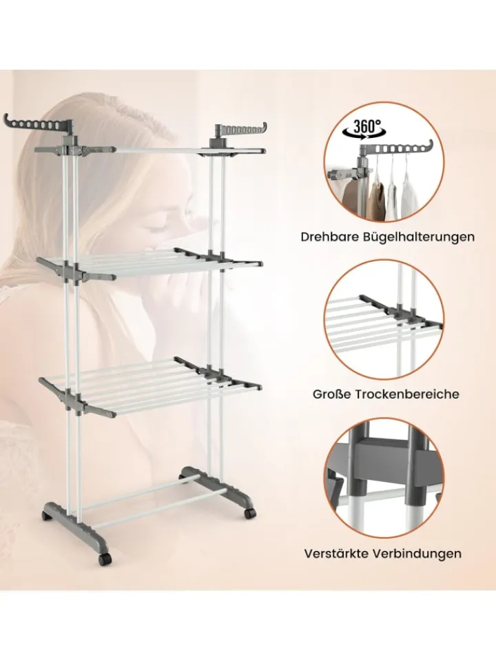 COSTWAY Wäschekörbe & -Ständer<Wäscheständer mit Rollen in Grau