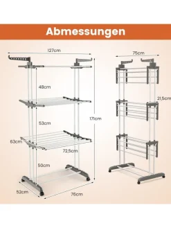 COSTWAY Wäschekörbe & -Ständer<Wäscheständer mit Rollen in Grau