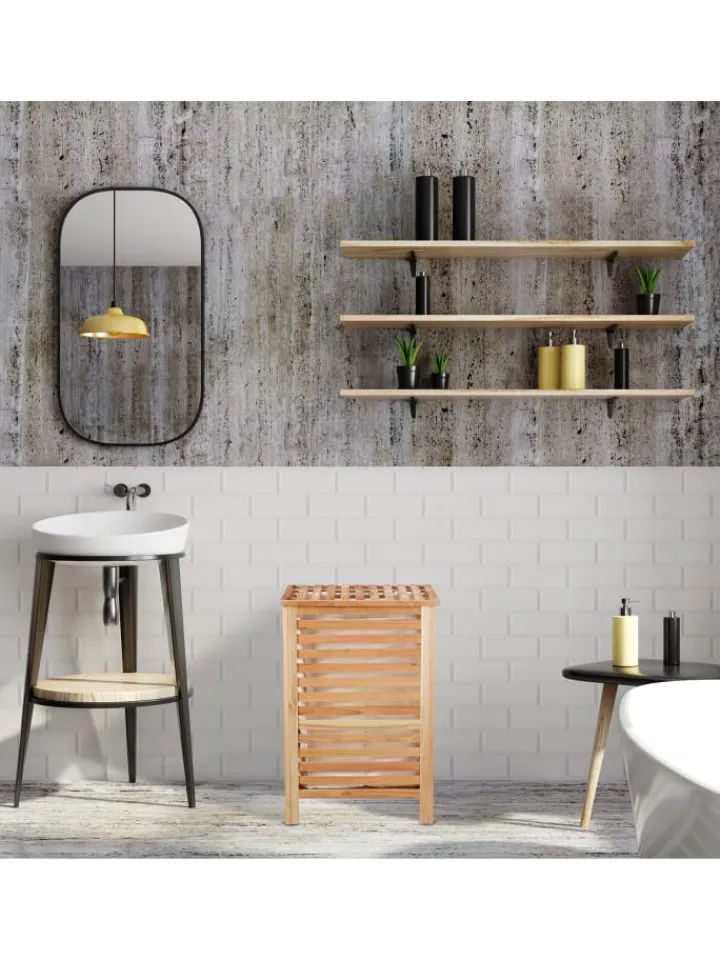 relaxdays Wäschekörbe & -Ständer<Wäschetruhe in Natur - 90 l