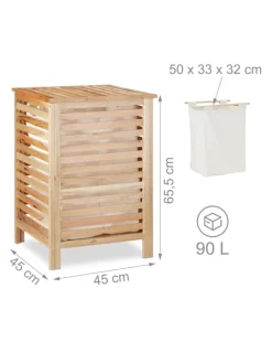 relaxdays Wäschekörbe & -Ständer<Wäschetruhe in Natur - 90 l