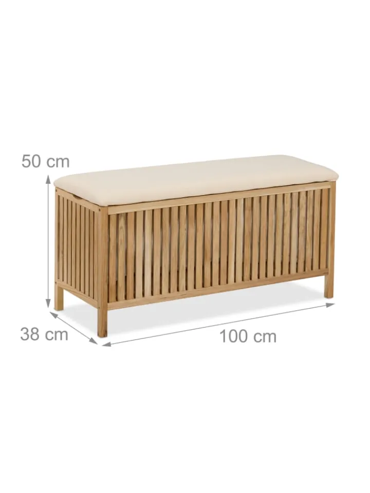 relaxdays Wäschekörbe & -Ständer<Wäschetruhe in Natur/ Weiß - 100 l