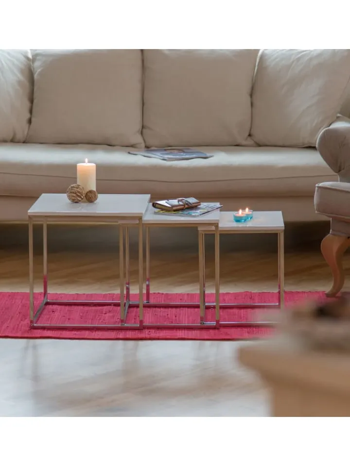 relaxdays Tische<3x Beistelltisch in Weiß