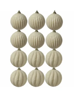 MARELIDA Weihnachtsschmuck<12x Christbaumkugeln Weihnachtskugeln bruchfest 2 Designs D: 8cm creme