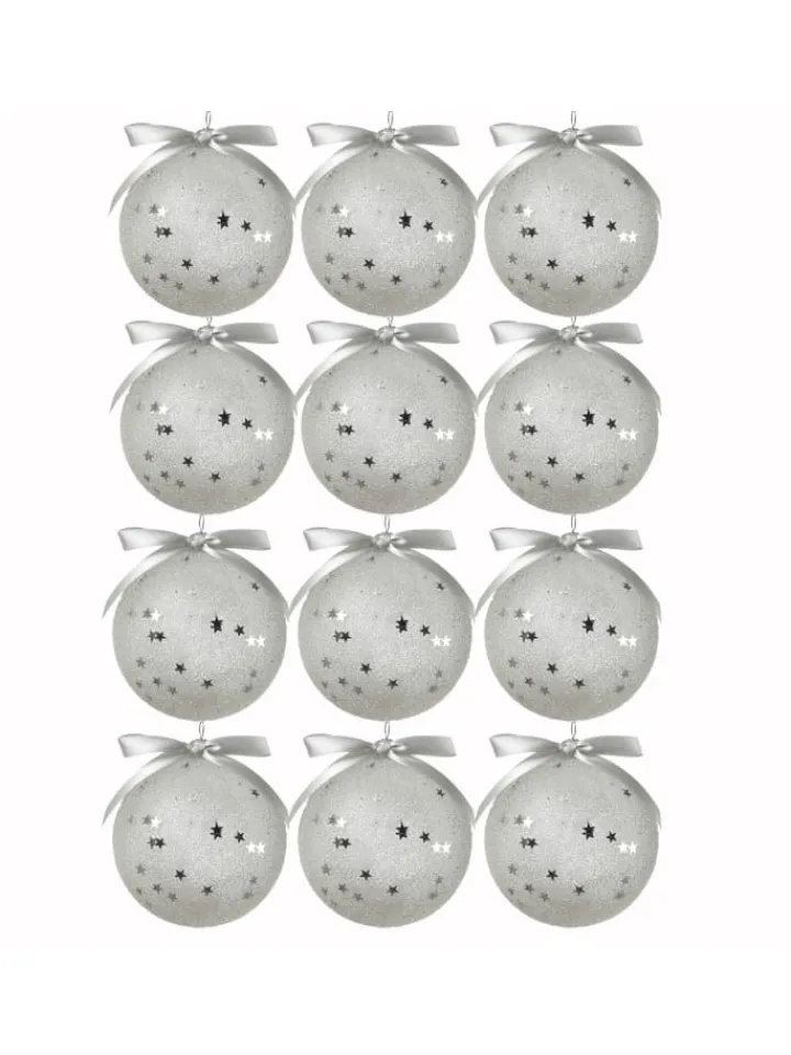 MARELIDA Weihnachtsschmuck<12x Christbaumkugeln Weihnachtskugeln bruchfest 2 Designs D: 8cm transparent