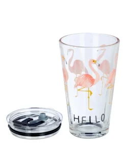 relaxdays Gedeckter Tisch<4x Glasbecher "Flamingo" in Transparent/ Pink - 450 ml