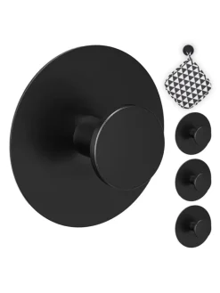 relaxdays Badaccessoires<4x Klebehaken in Schwarz - Ø 5,5 cm