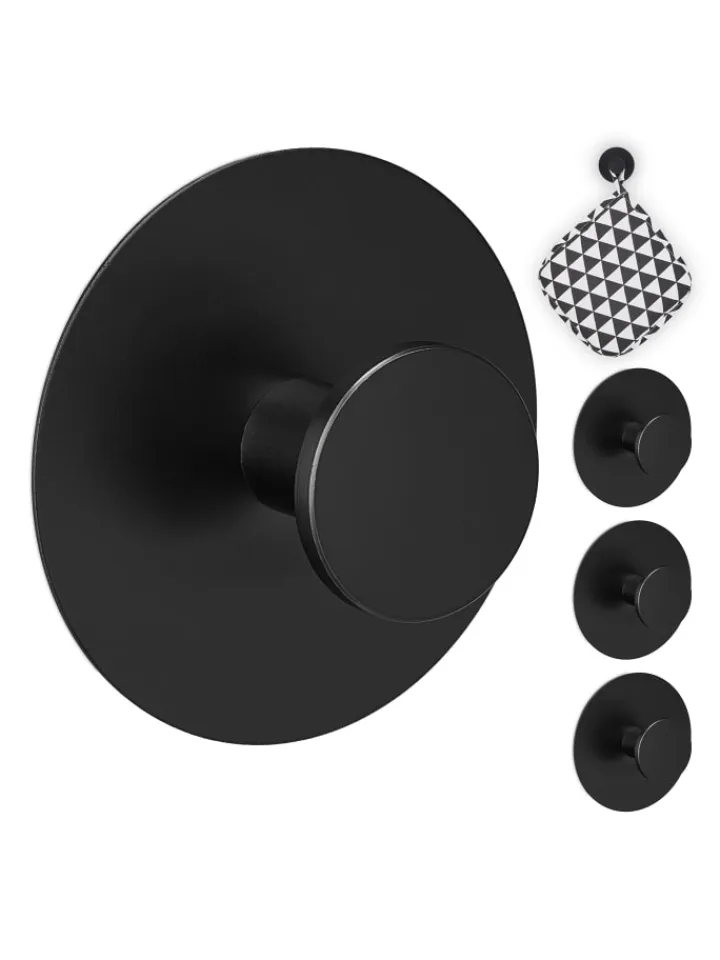 relaxdays Badaccessoires<4x Klebehaken in Schwarz - Ø 5,5 cm