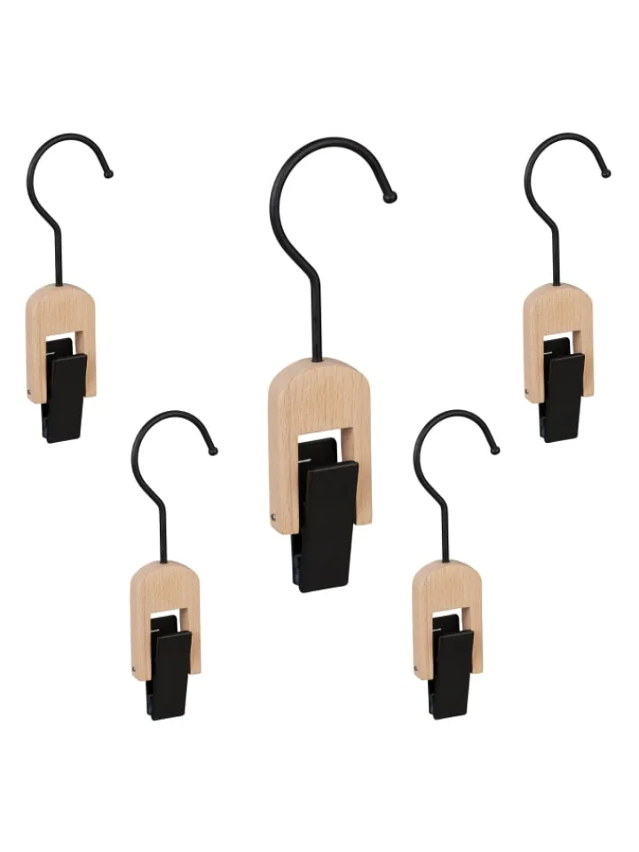 relaxdays Weitere Haushaltshelfer<5x Klemmhaken in Schwarz/ Natur