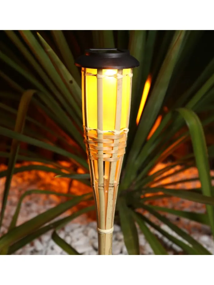 MARELIDA Gartendekoration<4x LED Solar Fackel Gartenfackel aus Bambus H: 60cm in natur