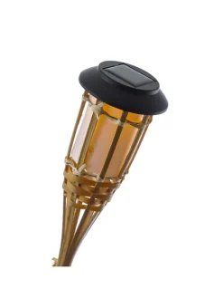 MARELIDA Gartendekoration<4x LED Solar Fackel Gartenfackel aus Bambus H: 60cm in natur