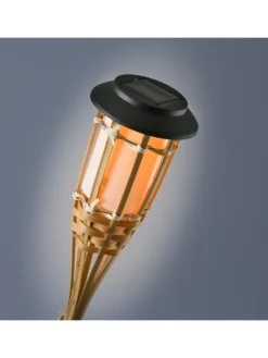 MARELIDA Gartendekoration<4x LED Solar Fackel Gartenfackel aus Bambus H: 60cm in natur