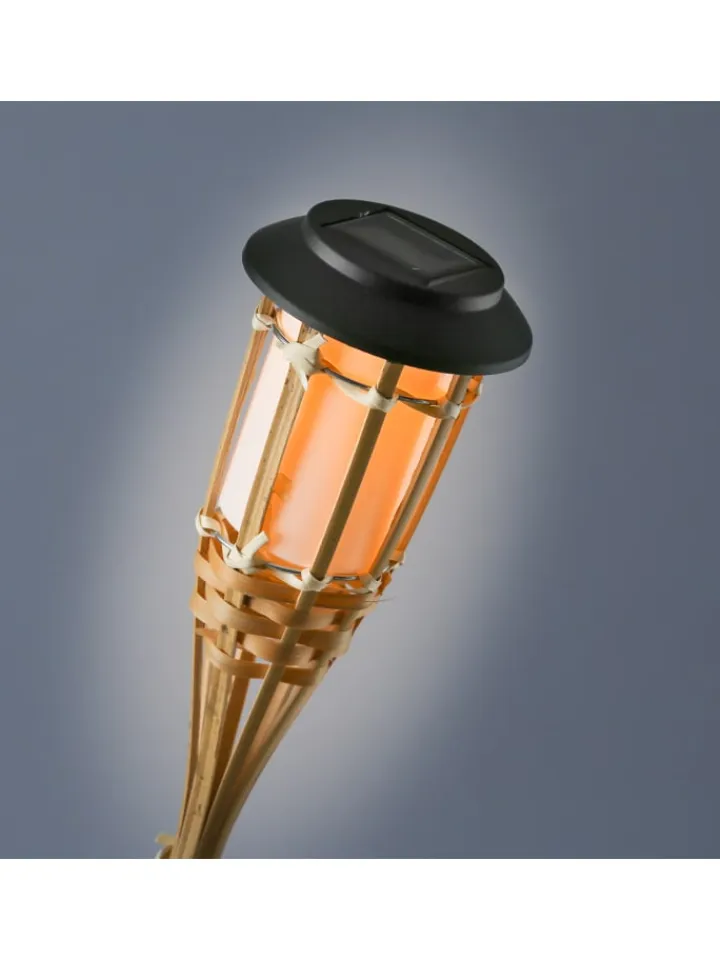 MARELIDA Gartendekoration<4x LED Solar Fackel Gartenfackel aus Bambus H: 60cm in natur