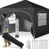 COSTWAY Gartenmöbel<3x3 m Faltpavillon mit 4 Seitenwänden in Schwarz