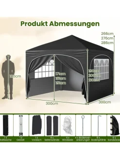 COSTWAY Gartenmöbel<3x3 m Faltpavillon mit 4 Seitenwänden in Schwarz