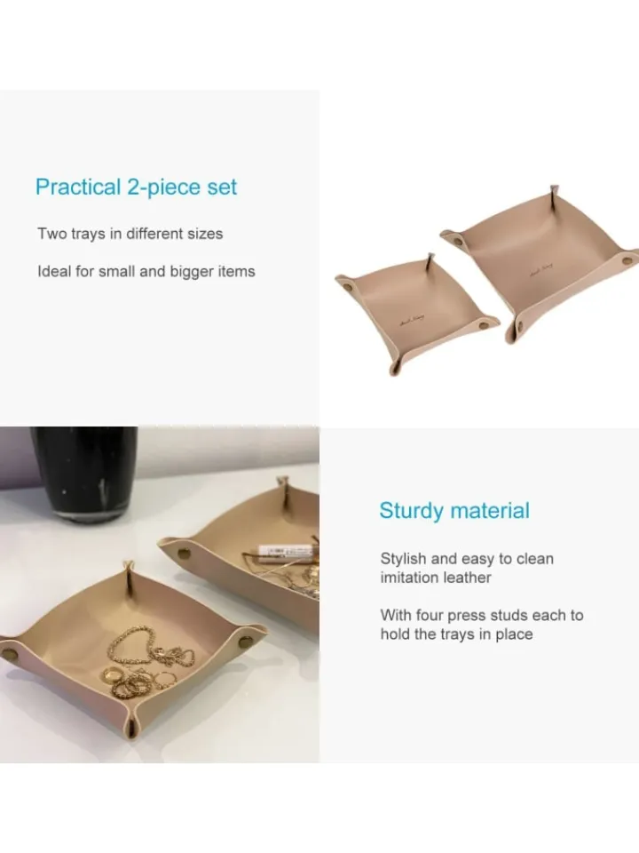 Intirilife Dekoschalen<2x Taschenleerer Schmuck Schlüselablage Kunstleder in Beige