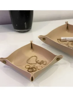 Intirilife Dekoschalen<2x Taschenleerer Schmuck Schlüselablage Kunstleder in Beige
