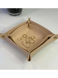 Intirilife Dekoschalen<2x Taschenleerer Schmuck Schlüselablage Kunstleder in Beige