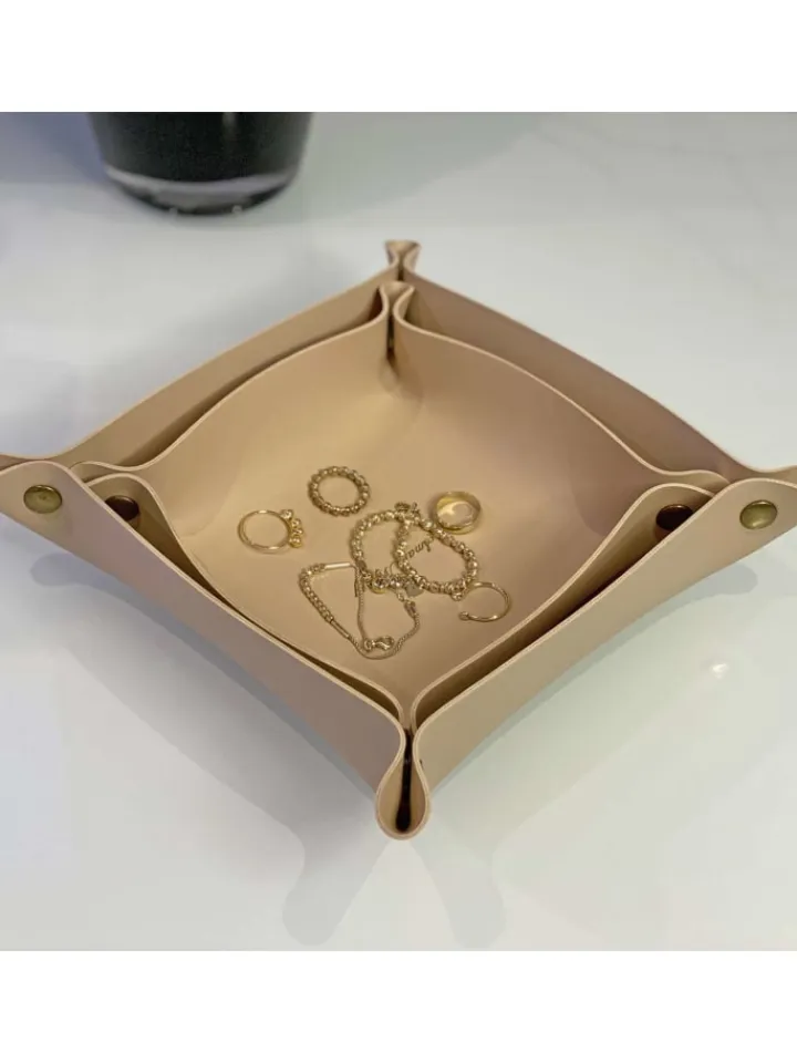 Intirilife Dekoschalen<2x Taschenleerer Schmuck Schlüselablage Kunstleder in Beige