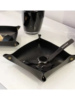 Intirilife Dekoschalen<2x Taschenleerer Schmuck Schlüselablage Kunstleder in Schwarz