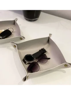 Intirilife Dekoschalen<2x Taschenleerer Schmuck Schlüselablage Kunstleder in Grau
