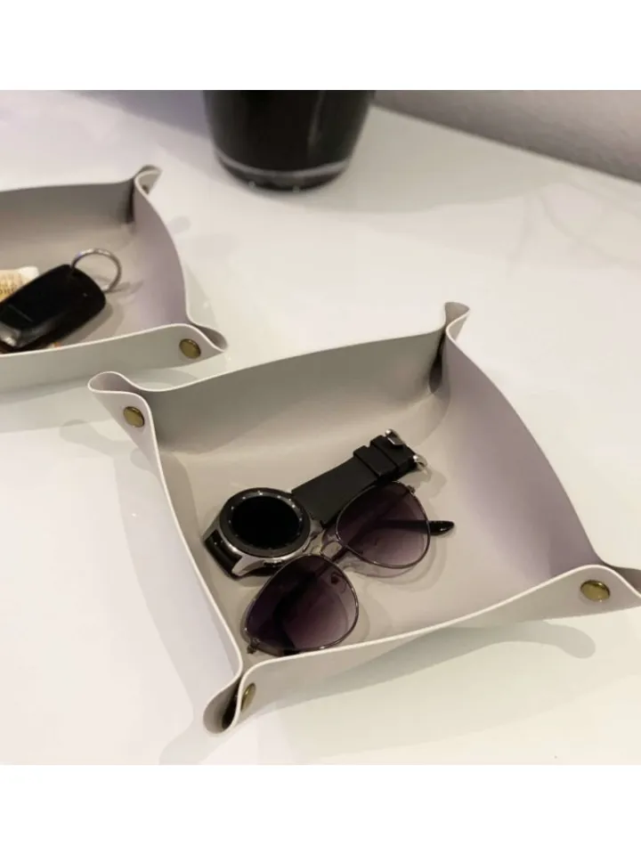 Intirilife Dekoschalen<2x Taschenleerer Schmuck Schlüselablage Kunstleder in Grau
