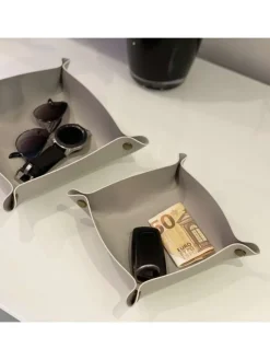 Intirilife Dekoschalen<2x Taschenleerer Schmuck Schlüselablage Kunstleder in Grau