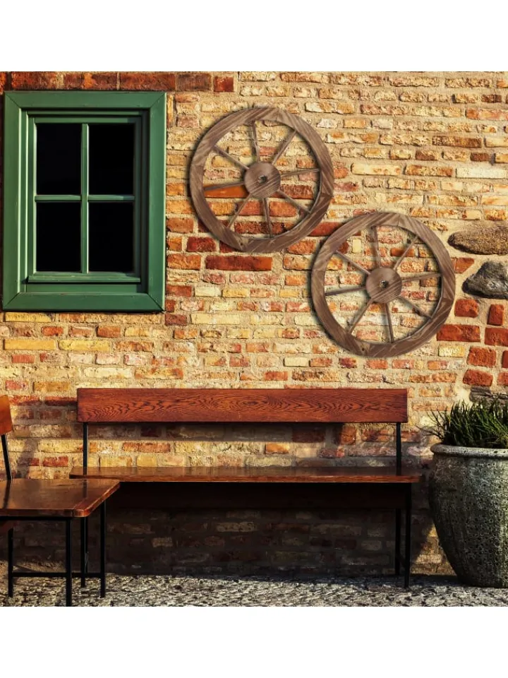 relaxdays Gartendekoration<2x Wagenrad in Natur - 60 cm