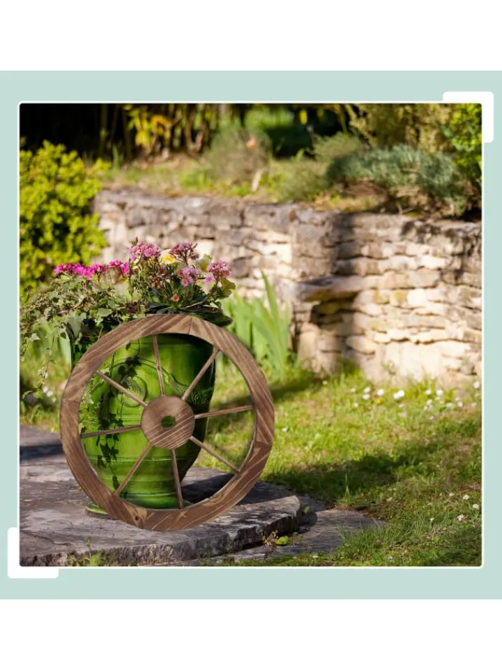 relaxdays Gartendekoration<2x Wagenrad in Natur - 60 cm