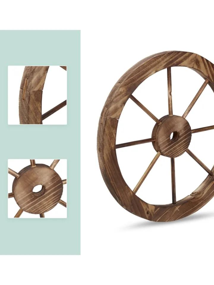 relaxdays Gartendekoration<2x Wagenrad in Natur - 60 cm
