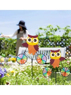 relaxdays Gartendekoration<2x Windrad "Eule" in Bunt - (B)51,5 x (H)84,5 x (T)3 cm