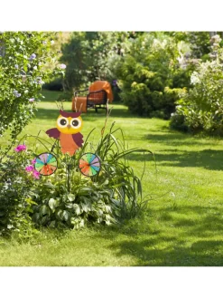 relaxdays Gartendekoration<2x Windrad "Eule" in Bunt - (B)51,5 x (H)84,5 x (T)3 cm