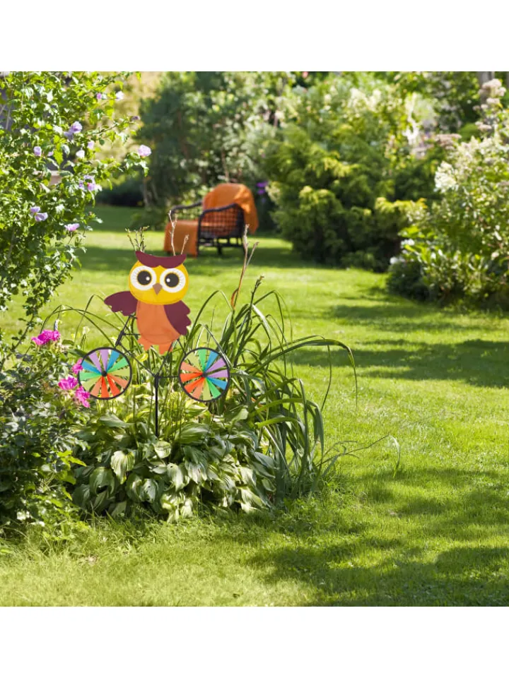 relaxdays Gartendekoration<2x Windrad "Eule" in Bunt - (B)51,5 x (H)84,5 x (T)3 cm