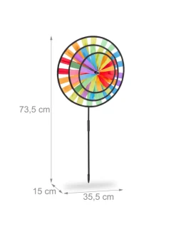 relaxdays Gartendekoration<4x Windrad in Bunt - (B)35,5 x (H)73,5 x (T)15 cm