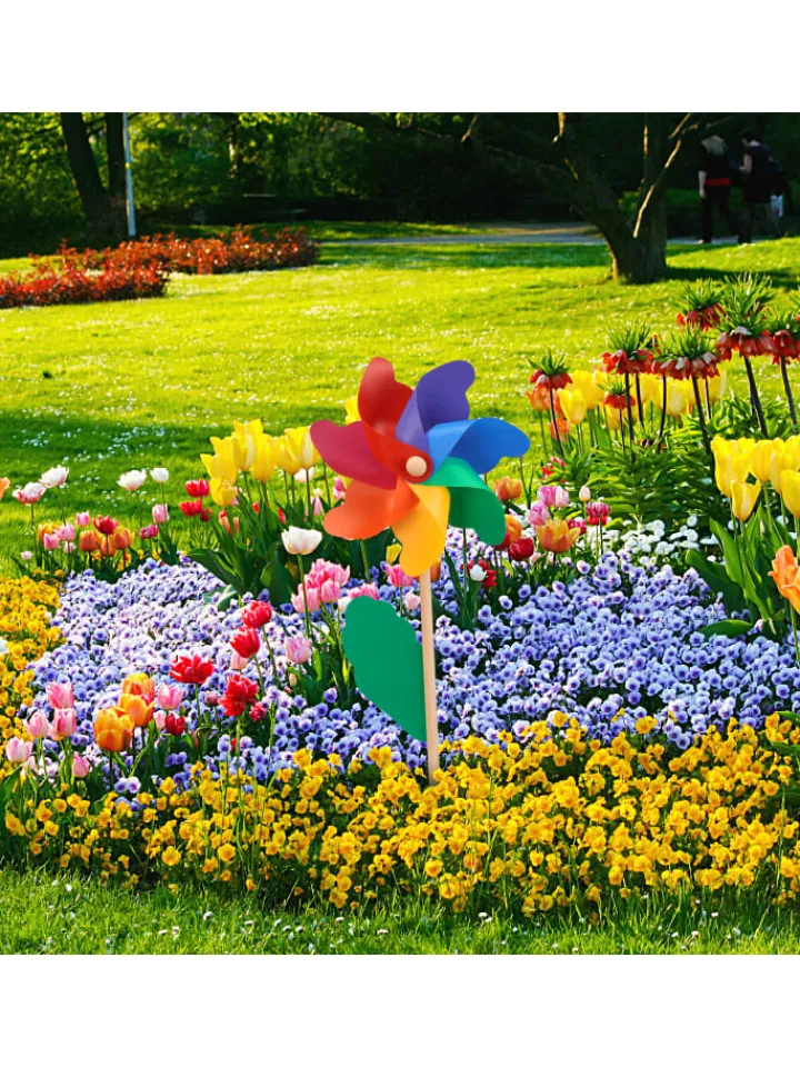 relaxdays Gartendekoration<2x Windrad in Bunt - (B)18 x (H)47,5 x (T)8,5 cm