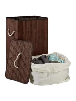 relaxdays Wäschekörbe & -Ständer<2x Wäschekorb in Braun/ Weiß - Je 83 l