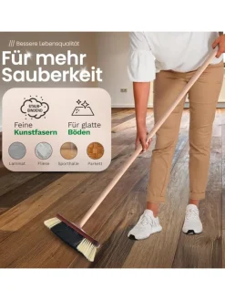 Novaliv Putz- & Waschutensilien<2X Zimmerbesen mit Stiel ROSSHAAR Mischung Besen weiche Borsten Schran in Braun