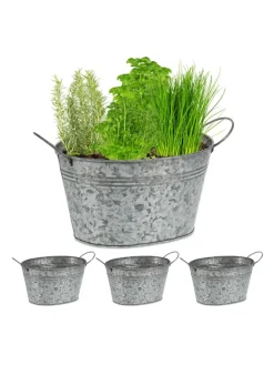 relaxdays Dekoschalen<4x Zinkwanne in Silber - 4 l